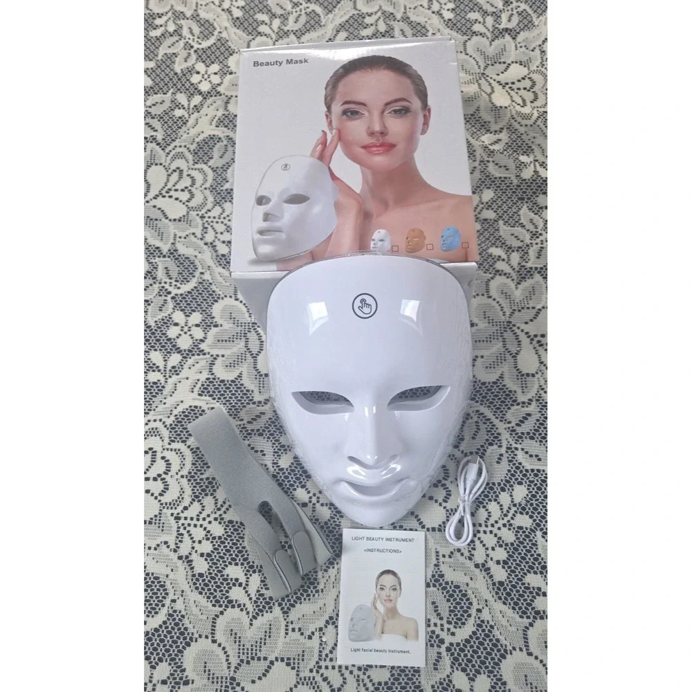 LED 7 Color Light Therapy Beauty Mask‎ Rechargeable Facial Skin Rejuvenation New